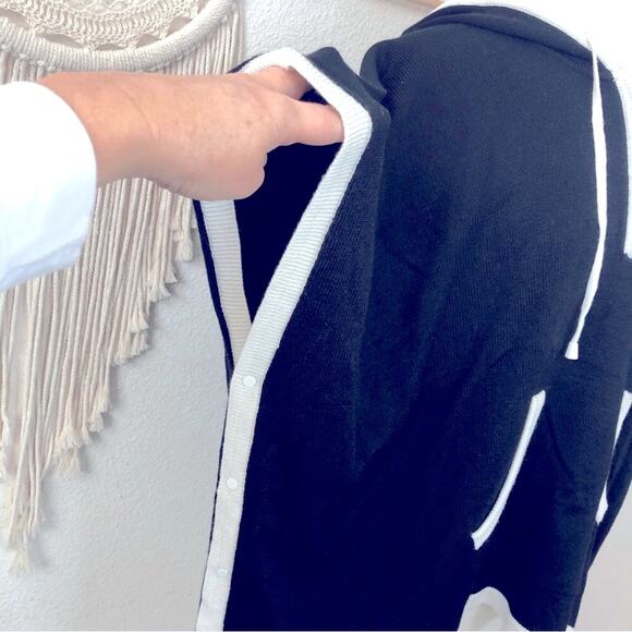 Blanc noir black & white merino wool blend hooded poncho oversized XS - Picture 3 of 7